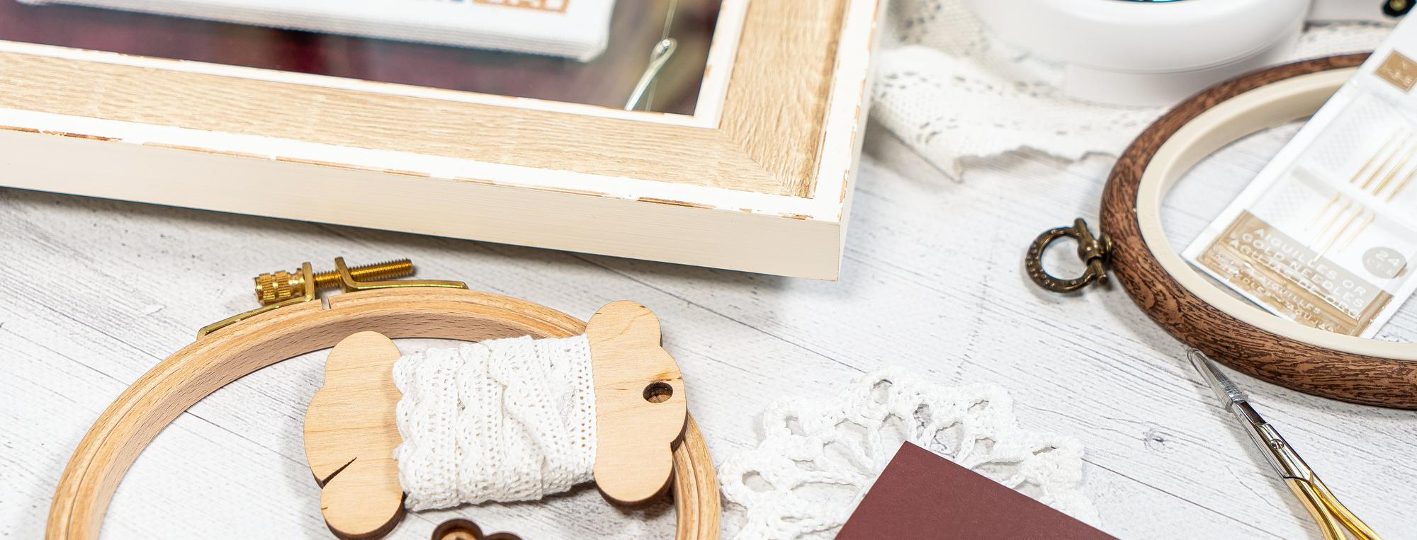Studio with embroidery frames and natural light